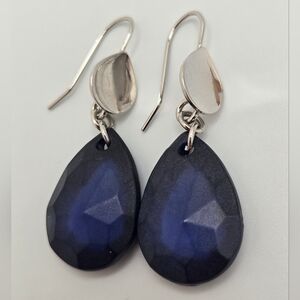 ✨2/$10✨Large Navy Blue Faceted Teardrop Dangle Earrings Boho Statement Modern